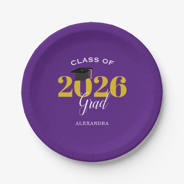 Assiettes En Carton Classe de 2025 Grad Simple Purple and Gold (Devant)