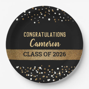 Assiettes En Carton Classe de 2025 Nom du diplômé Gold Confetti