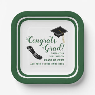Assiettes En Carton Classe de 2025 White and Green Congrats Grad