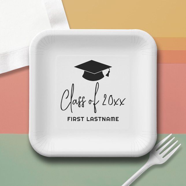 Assiettes En Carton Classe de 20xx Script tendance et nom - noir blanc (Custom Paper Plate)