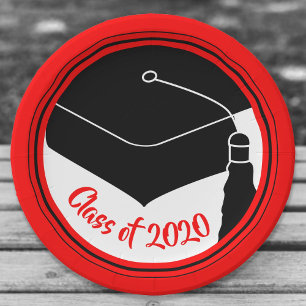 Assiettes En Carton Classe de Casquette de 2e année 2024 rouge et noir