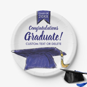 Assiettes En Carton Classe de fin d'études 20XX Félicats Bleu Casquett