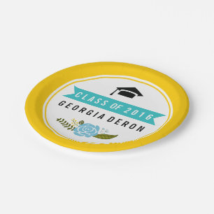 Assiettes En Carton Classe de Graduation de 2016 jaune aqua moderne fl