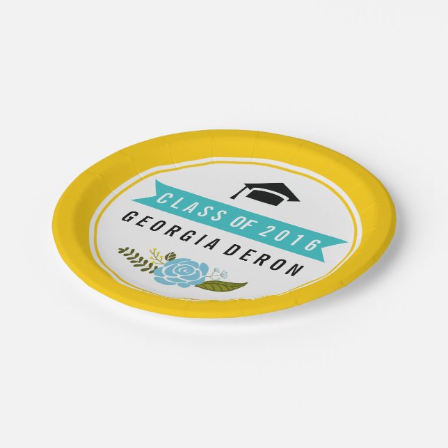 Assiettes En Carton Classe de Graduation de 2016 jaune aqua moderne fl (Angle)