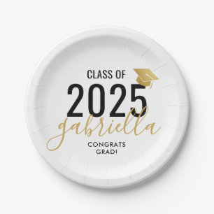 Assiettes En Carton Classe de Graduation de 2022 Or moderne et noir