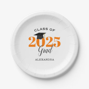 Assiettes En Carton Classe de Graduation de 2025 Simple Orange et Noir
