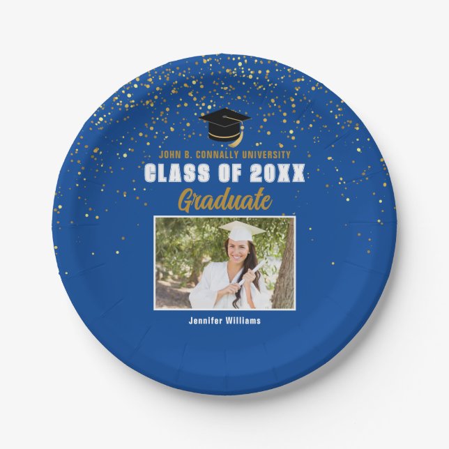 Assiettes En Carton Classe de photo Blue Graduate de 2025 Graduation P (Devant)