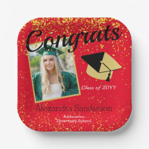 Assiettes En Carton Classe de photo rouge personnalisée Graduation de 