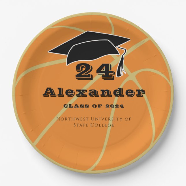 Assiettes En Carton Classe d'or de Basketball 2022 Graduation (Devant)