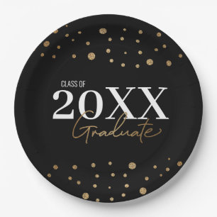 Assiettes En Carton Classe d'or noir Confetti moderne de 2024 Graduate