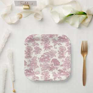 Assiettes En Carton Classé Élégant Chic Rose Cheval Toile de campagne