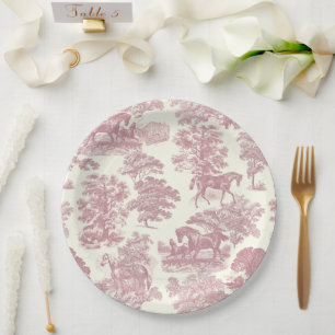 Assiettes En Carton Classé Élégant Chic Rose Cheval Toile de campagne