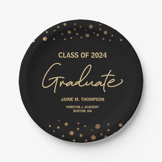 Assiettes En Carton Classe Gold Confetti de graduation 2021 (Devant)