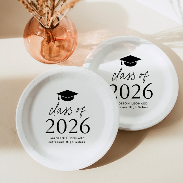 Assiettes En Carton Classe moderne de 2025 Black Script Graduation (Créateur téléchargé)