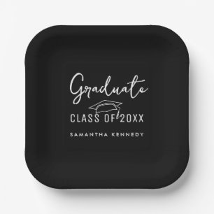 Assiettes En Carton Classe moderne Noir & Blanc de Cap Graduation 2025