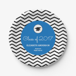 Assiettes En Carton Classe personnalisée de 2026 Chevron Bleu Grad