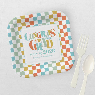 Assiettes En Carton Classe Rétro de Félicitations de Diplôme