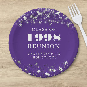 Assiettes En Carton Classe Reunion Purple Silver Stars Personnalisé