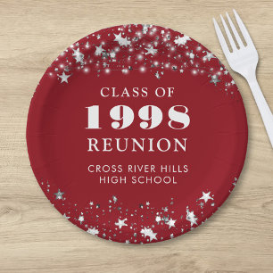 Assiettes En Carton Classe Reunion Red Silver Stars Personnalisé