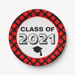 Assiettes En Carton Classe rouge et noire de 2024 Graduation