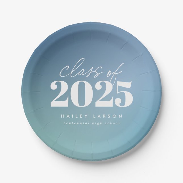 Assiettes En Carton Classe tendance de 2024 Blue Gradient Graduation (Devant)