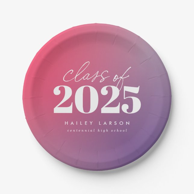 Assiettes En Carton Classe tendance de 2024 Pink Gradient Graduation (Devant)