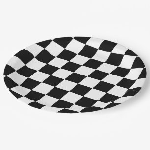 Assiettes En Carton Classic À damiers I Bleed Racing Check Black White