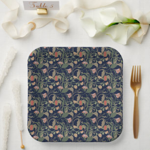 Assiettes En Carton Classic Bleu Art Nouveau Motif Floral