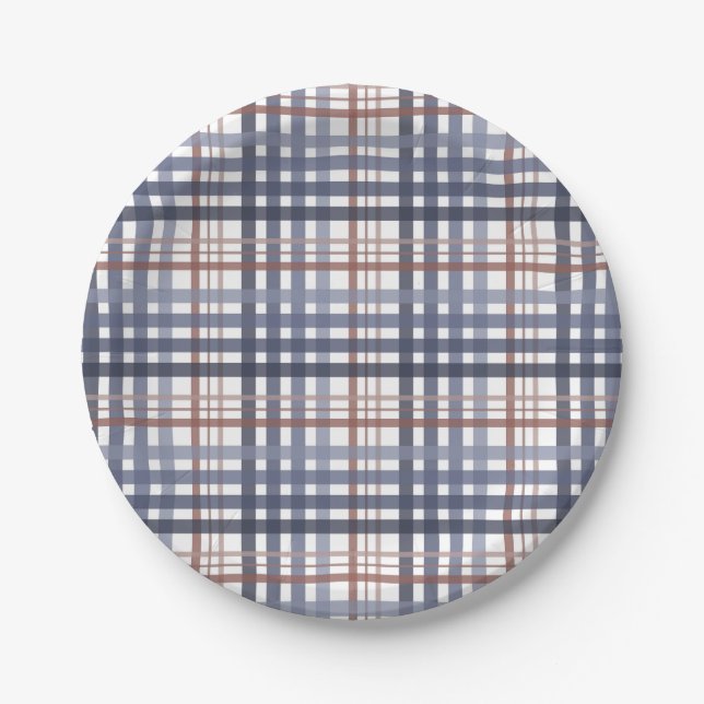 Assiettes En Carton Classic Blue Burgundy Plaid (Devant)