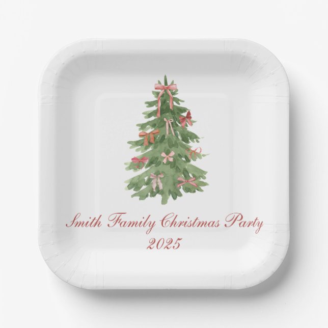 Assiettes En Carton Classic Bow Tree Family Christmas Party Holiday (Recto)
