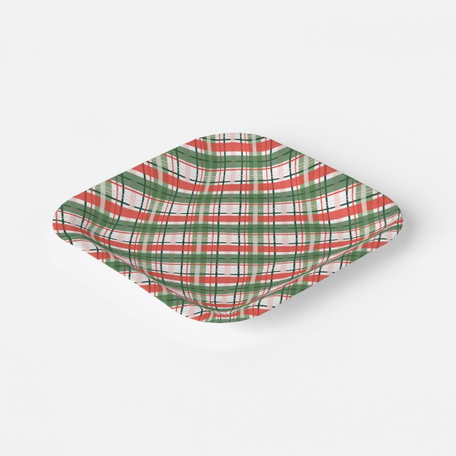 Assiettes En Carton Classic Christmass rouge vert et blanc plaid (Angulaire)