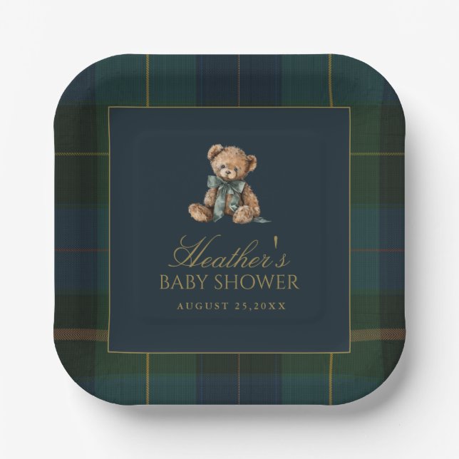 Assiettes En Carton Classic Dark Green & Blue Plaid Baby Shower (Recto)
