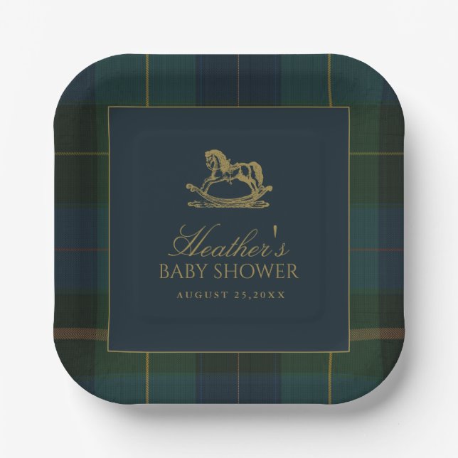 Assiettes En Carton Classic Dark Green & Blue Plaid Baby Shower (Recto)
