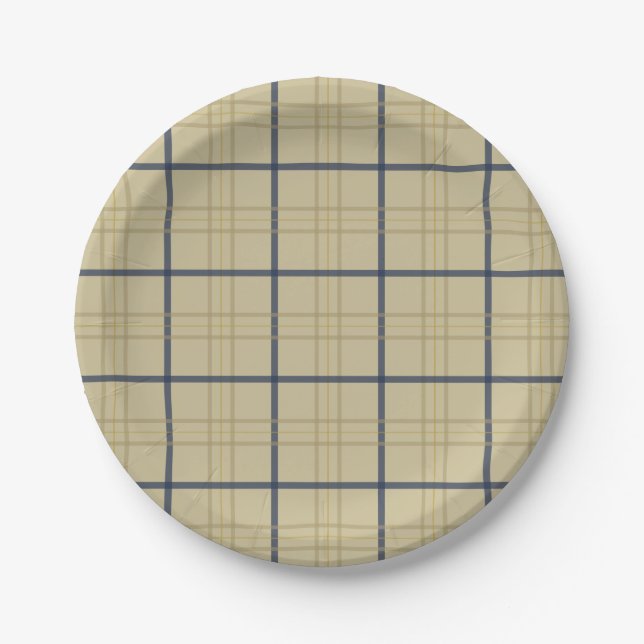Assiettes En Carton Classic Élégant Plaid Bleu Beige (Devant)