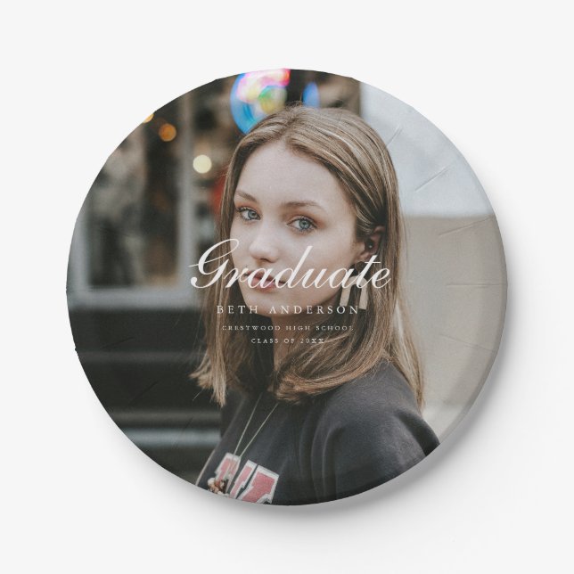 Assiettes En Carton Classic Elegant Script Graduation Party Full Photo (Devant)