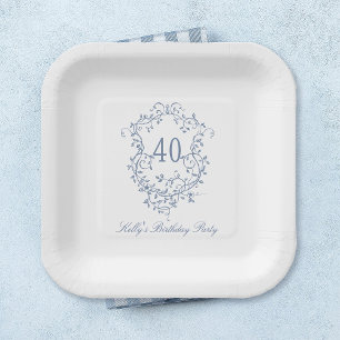 Assiettes En Carton Classic French Victorian Blue 40th Birthday Party