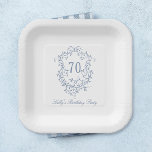 Assiettes En Carton Classic French Victorian Blue 70th Birthday Party<br><div class="desc">Plaque de papier d'anniversaire à crête florale bleue victorienne classique pour tout âge. Pour une personnalisation plus avancée de cette conception,  cliquez sur le BOUTON DESIGN TOOL ci-dessus !</div>
