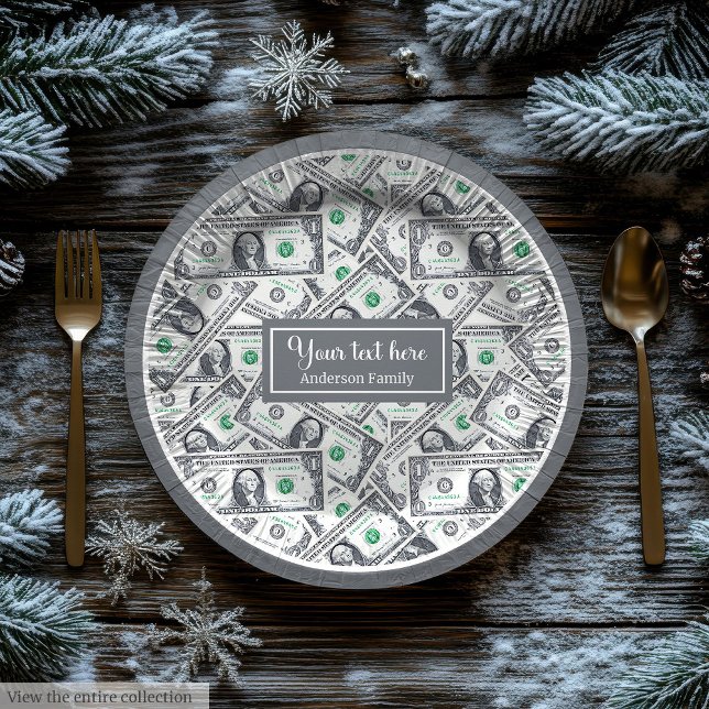 Assiettes En Carton Classic funny gift dollar pattern personalized (Funny gift modern dollar pattern personalized wrap)