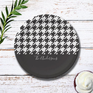 Assiettes En Carton Classic moderne noir et blanc Houndstooth