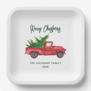 Assiettes En Carton Classic Noël Rouge Camion Script Vacances Personna