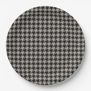 Assiettes En Carton Classic Pepita Houndstooth Motif Black Grey