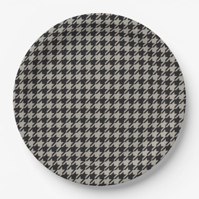 Assiettes En Carton Classic Pepita Houndstooth Motif Black Grey (Devant)