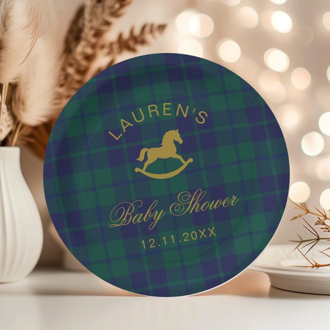 Assiettes En Carton Classic Polo Rocking Horse Gold Plaid Baby shower (Créateur téléchargé)