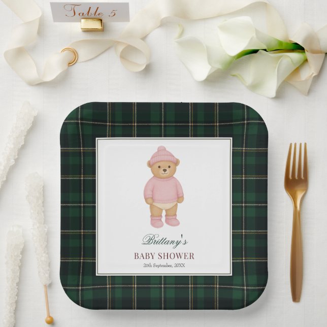 Assiettes En Carton Classic Preppy Bear Designer Plaid Baby Shower (Mariage)