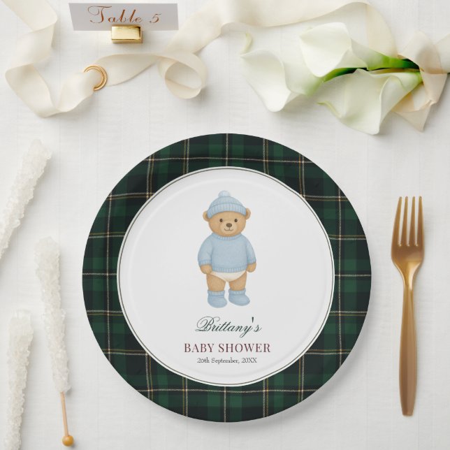Assiettes En Carton Classic Preppy Bear Tartan Baby Shower (Mariage)