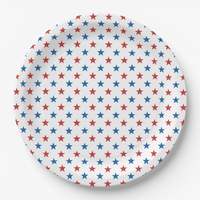 Assiettes En Carton Classic Red Blue Stars 4 juillet Plaque (Devant)