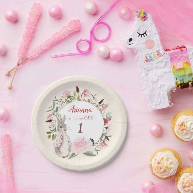 Assiettes En Carton Classic rose Pierre le lapin Floral Anniversaire (Fête)