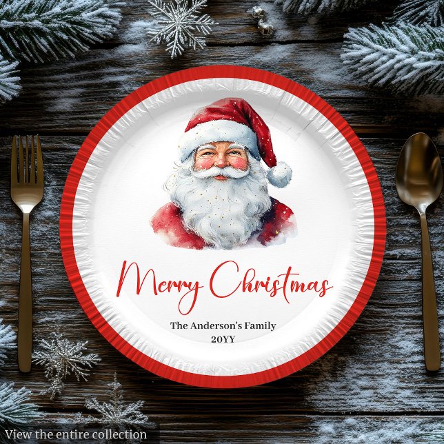 Assiettes En Carton Classic Santa Claus Watercolor Modern Holiday   (Classic Santa Claus Watercolor Modern Holiday Plate)