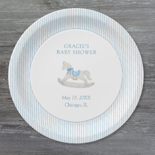 Assiettes En Carton Classic Simple Blue Rocking Horse Baby shower garç
