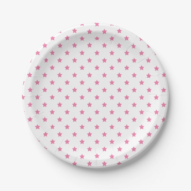 Assiettes En Carton Classic Stars Fuchsia Pink - White (Devant)